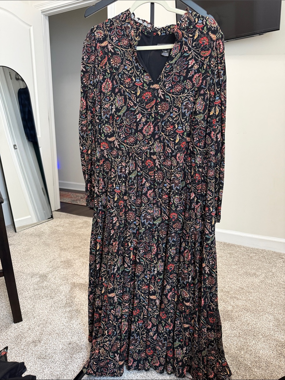 Floral Long Sleeve Maxi Dress - Black Floral